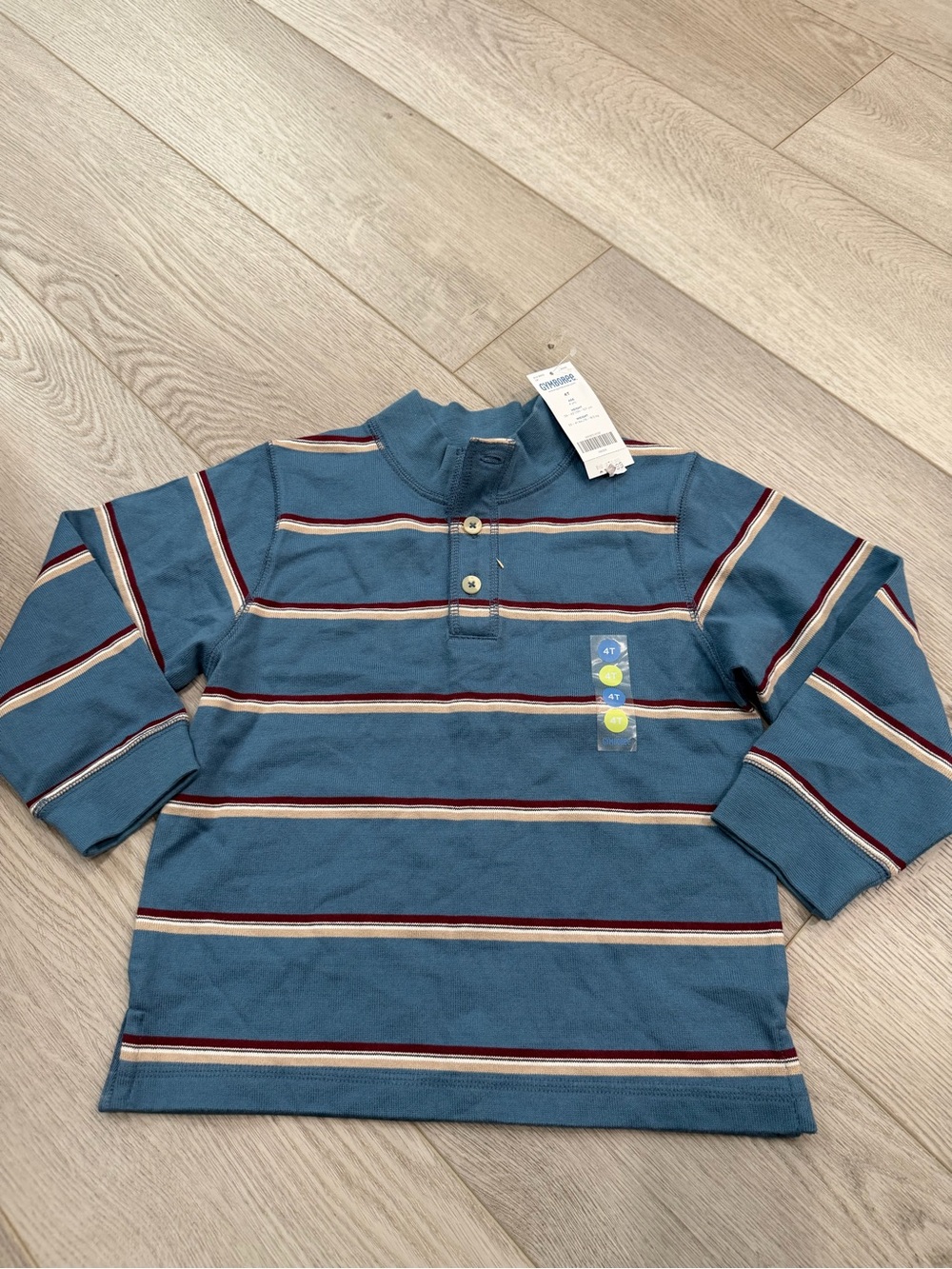 Gymboree Blue Striped Henley Top with Burgundy & Cream Accents